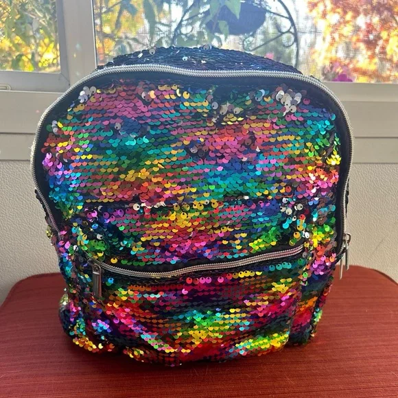 Streamline Multi Color Sequin Backpack 12” X 9” X 4” - Picture 1 of 8